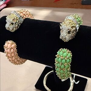 Elegant Gold and Green/Pink Animal Design Bracelets